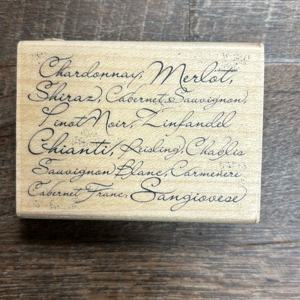 Cursive wines rubber stamp 3x2x1 inches